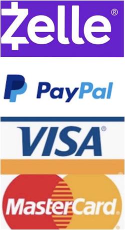 We Accept MasterCard, Visa, Zelle & PayPal