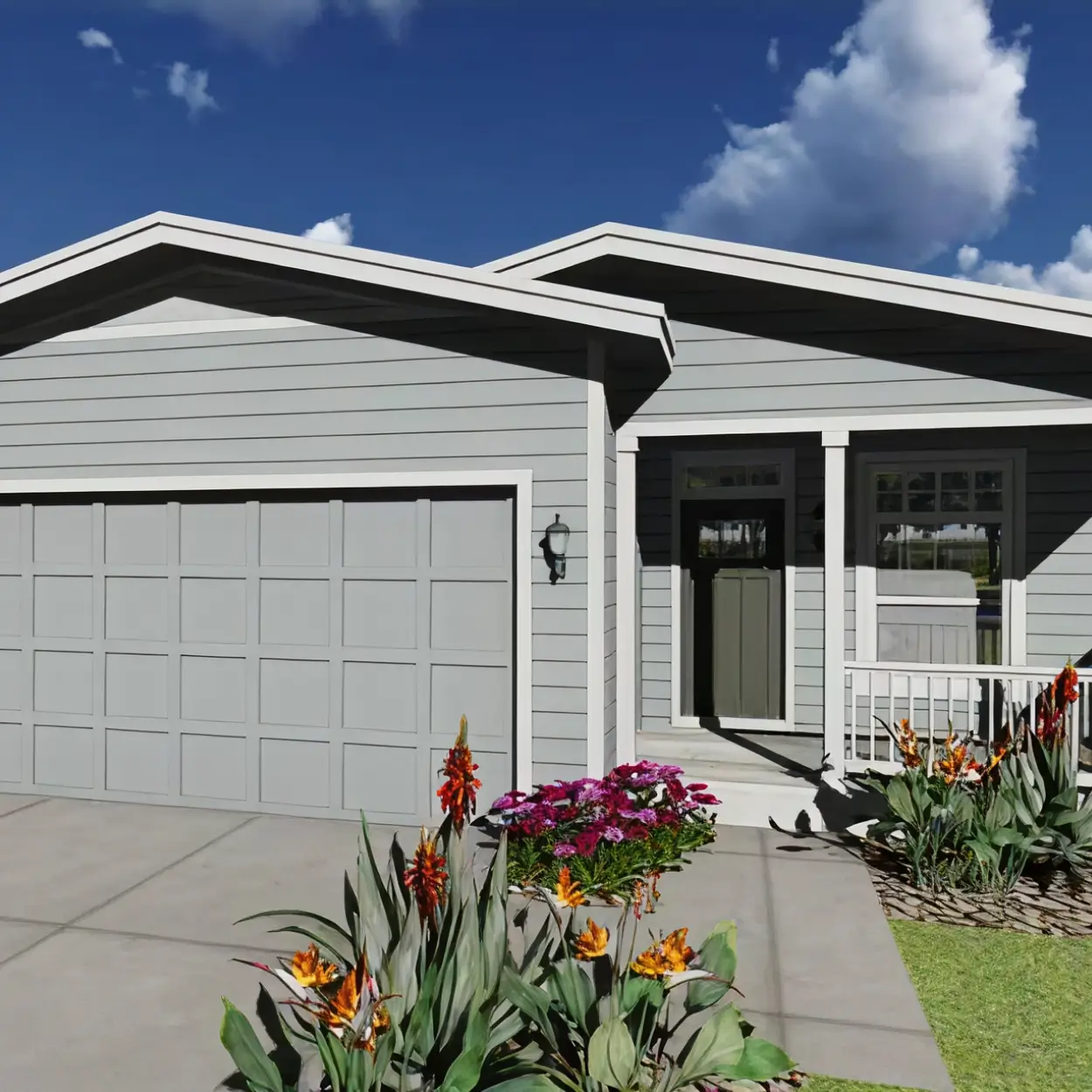 ADU-Long-Beach 3D mock op of an accessory dwelling unit with tropical plant landscaping.