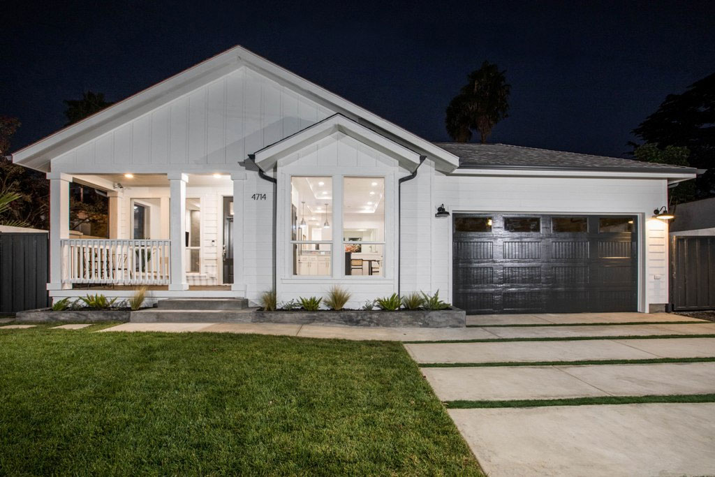 A charming white prefab single-family home example from a Bellflower, CA, project